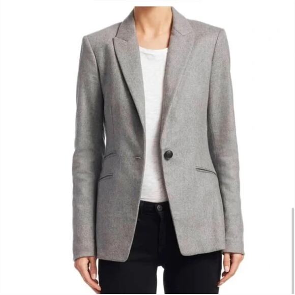 Rag & Bone Duke Blazer 2 XS NWOT Gray Leather Academia Prep Wool Old Money - Picture 6 of 7